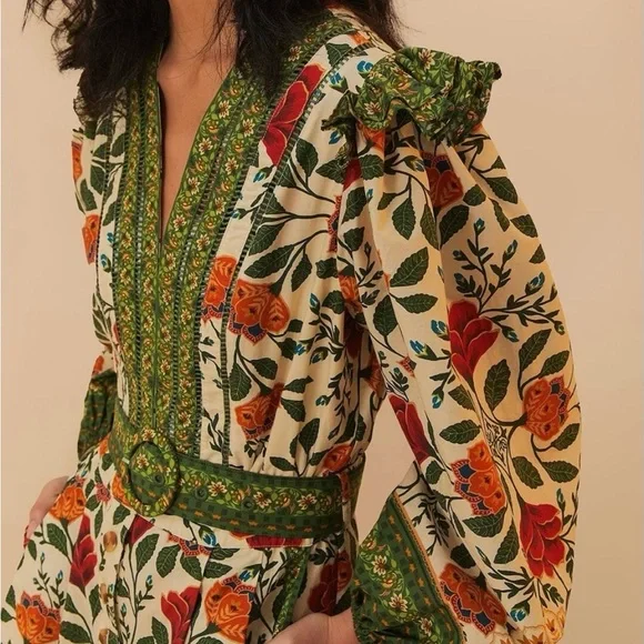 FARM Rio Multicolor Floral Romper in “Sand Garden”